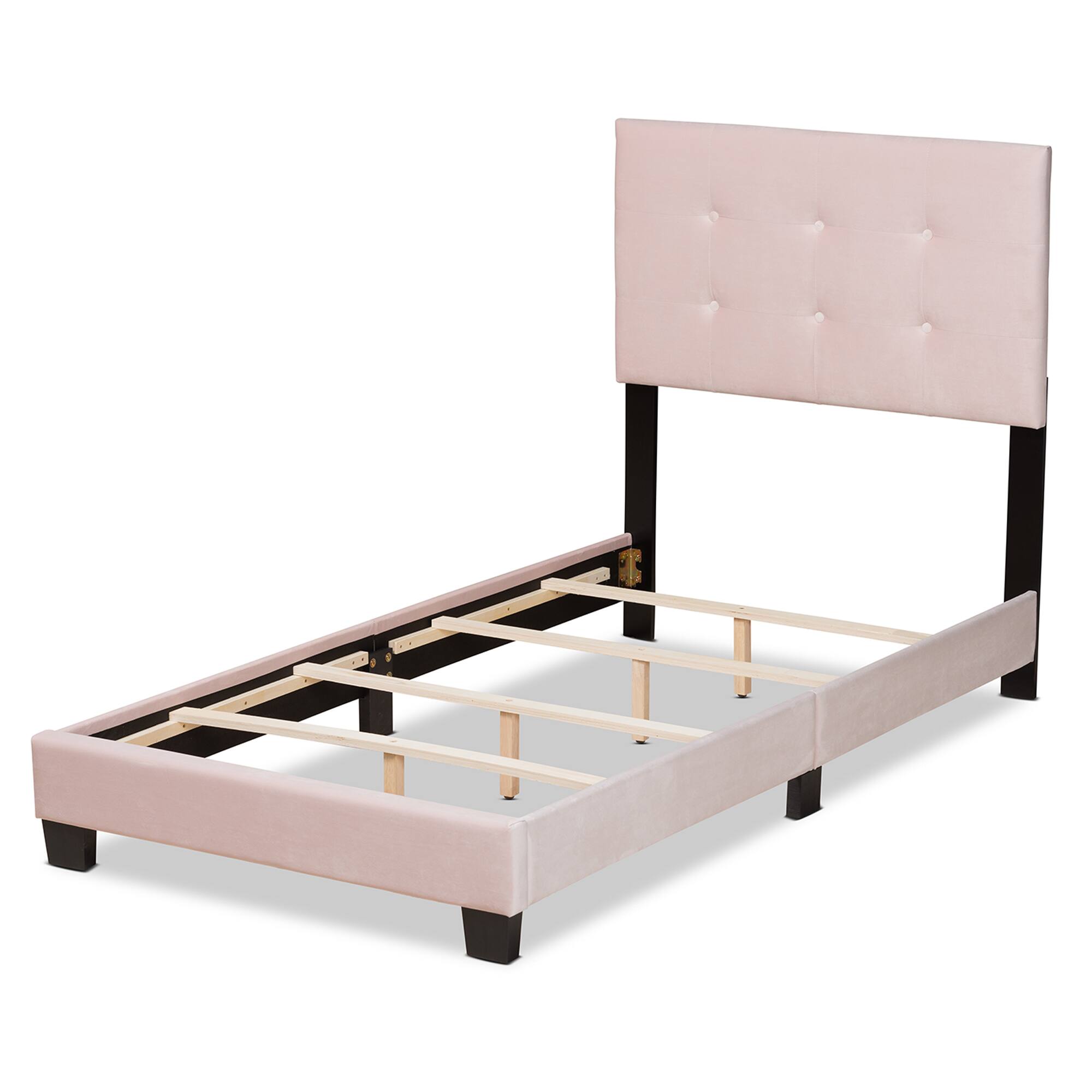 Left. Baxton Studio - Caprice Modern and Contemporary Glam Velvet Fabric Upholstered Panel Bed - Light Pink/Black.