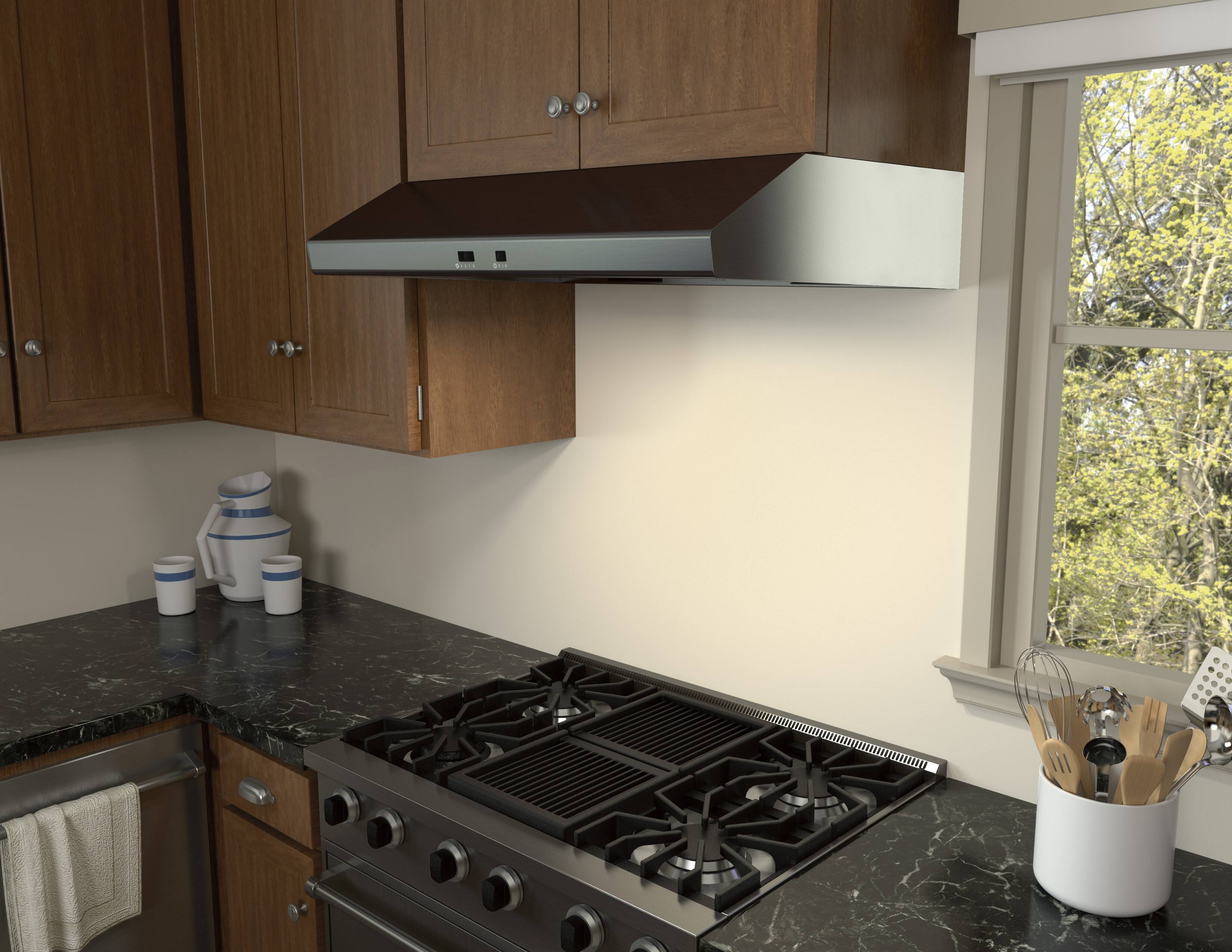 Alt View 14. Zephyr - Cyclone 36 in. 600 CFM Under Cabinet Range Hood - Black Stainless Steel.