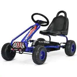 Costway - Kids Pedal Go Kart 4 Wheel Ride On Toys w/ Adjustable Seat & Handbrake - Blue