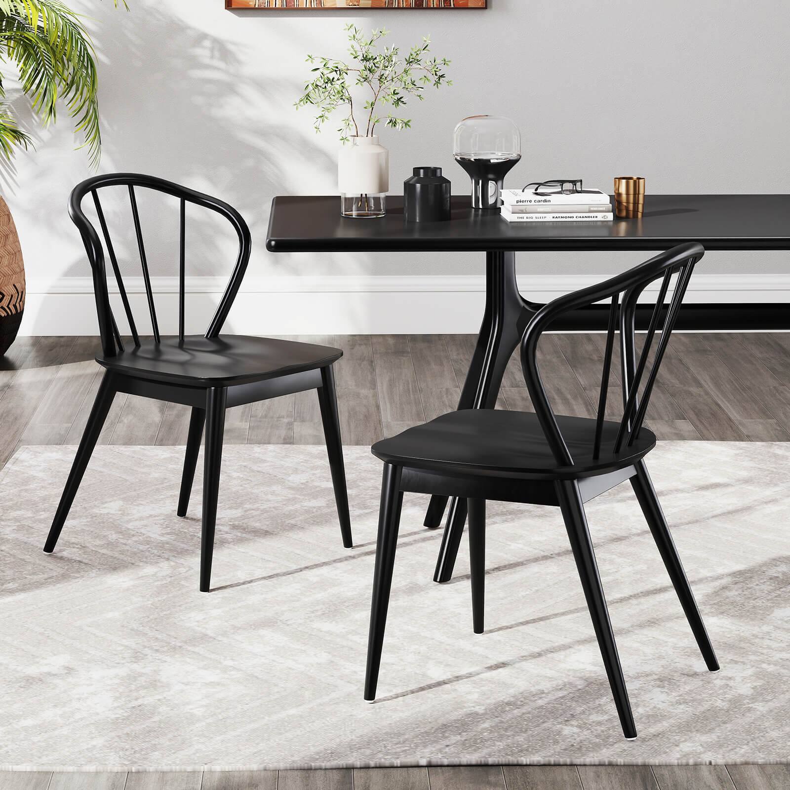 Alt View 3. Costway - Costway Wooden Dining Chair Set of 2 with High Spindle Back Rubber Wood Legs Wide Seat - Black.