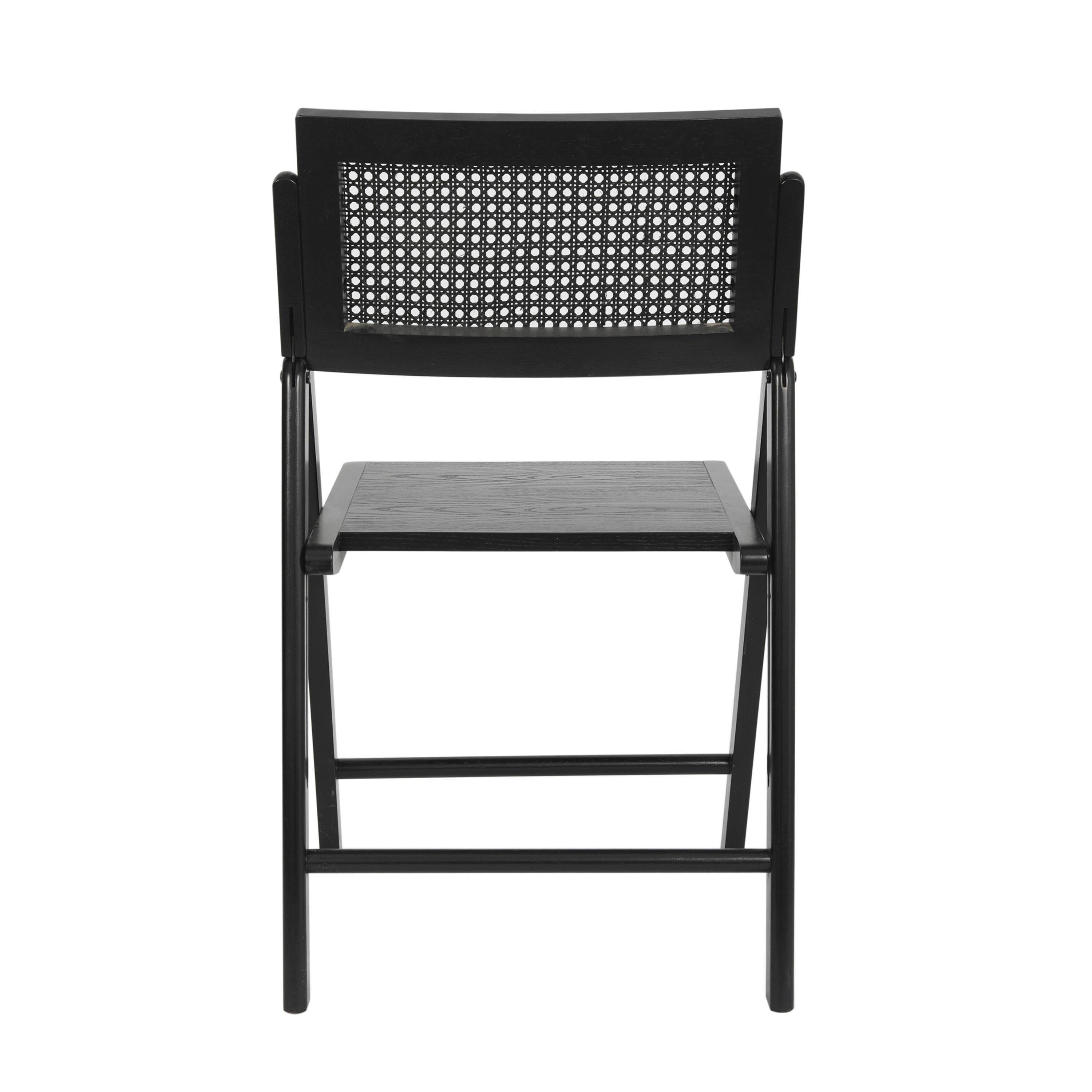 Alt View 8. Emma + Oliver - Thomas Set of 2 Cane Rattan Folding Chairs with Solid Wood Frames and Seats and Breathable Woven Rattan Backrest - Black.