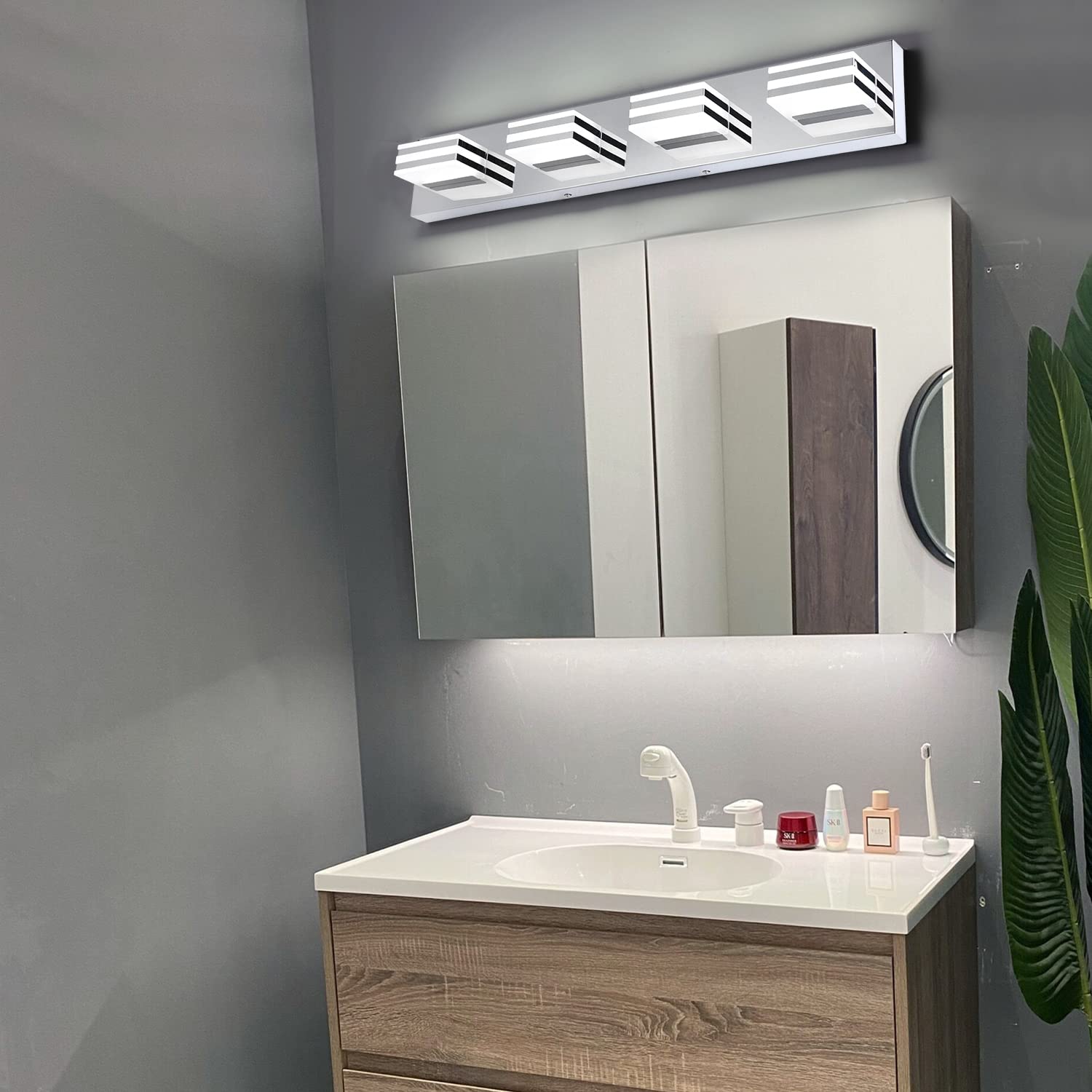 Alt View 1. Earthley Blooms - Led Vanity Lights For Bathroom Light Lamp Over nch Bathoom Mirror Fixtures Modern Bath Bar Lighting Chrome - Black-Not-Dimmable 3-Light, 20-Inch.