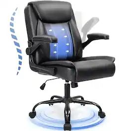Neo Chair - Leather Office Chair, Ergonomic Mid-Back Computer Chair with Flip-Up Armrests, Padded Cushion & Swivel Wheels - 1. Jet Black