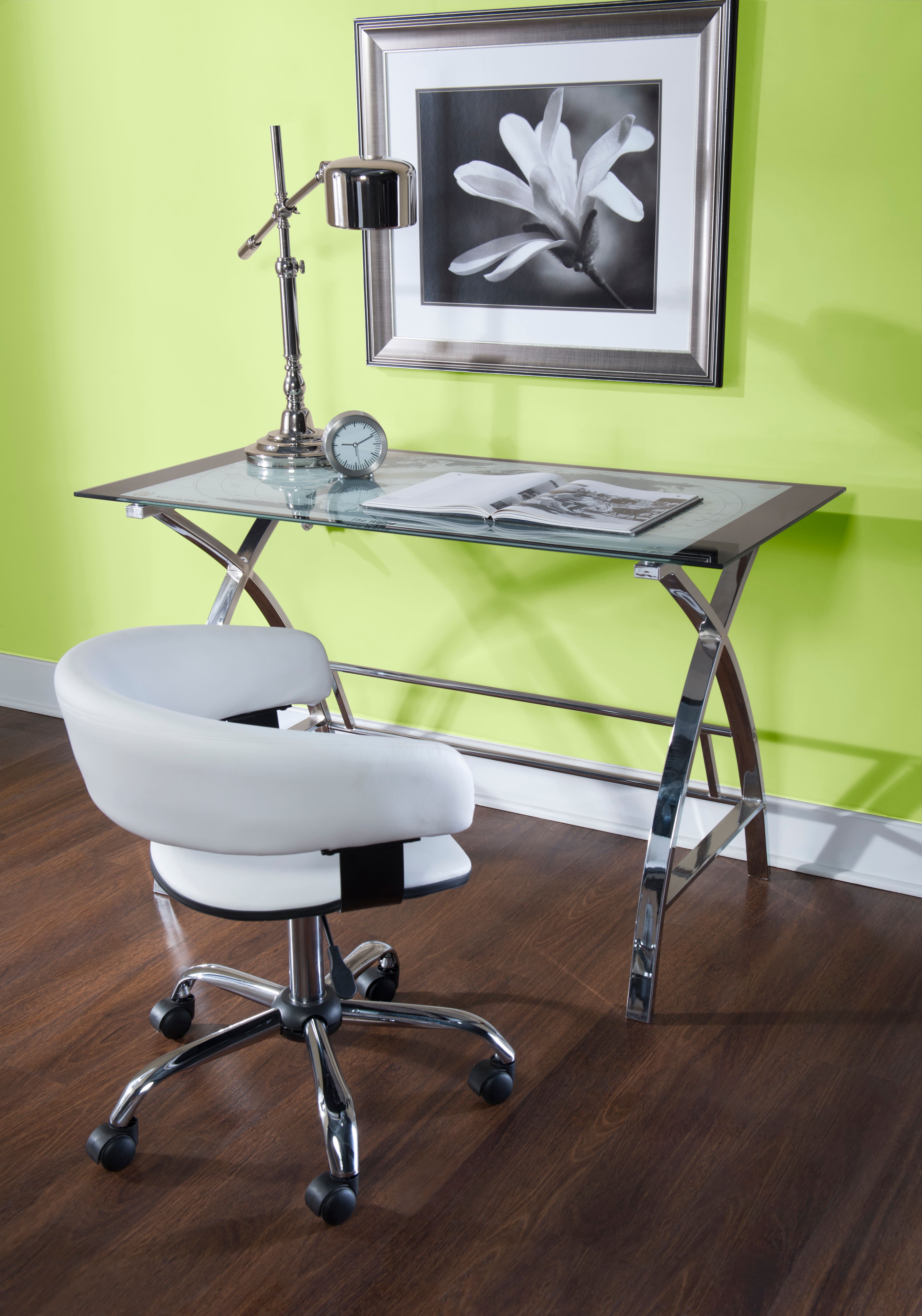 Alt View 12. Linon Home Décor - Walton Map Printed Glass Desk Set With Faux Leather Gas Lift Chair - White & Chrome.