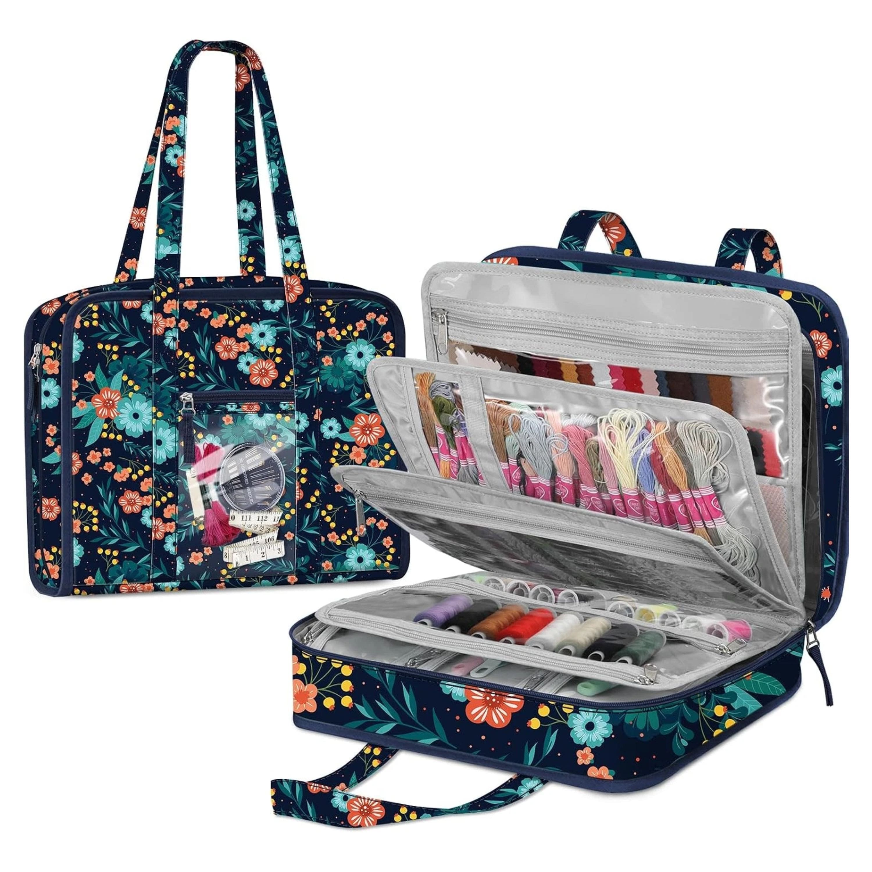 Kitcheniva - Large Capacity Sewing Craft Supplies Tote Organizer Bag - Navy Bloom price history on PriceWatchPro