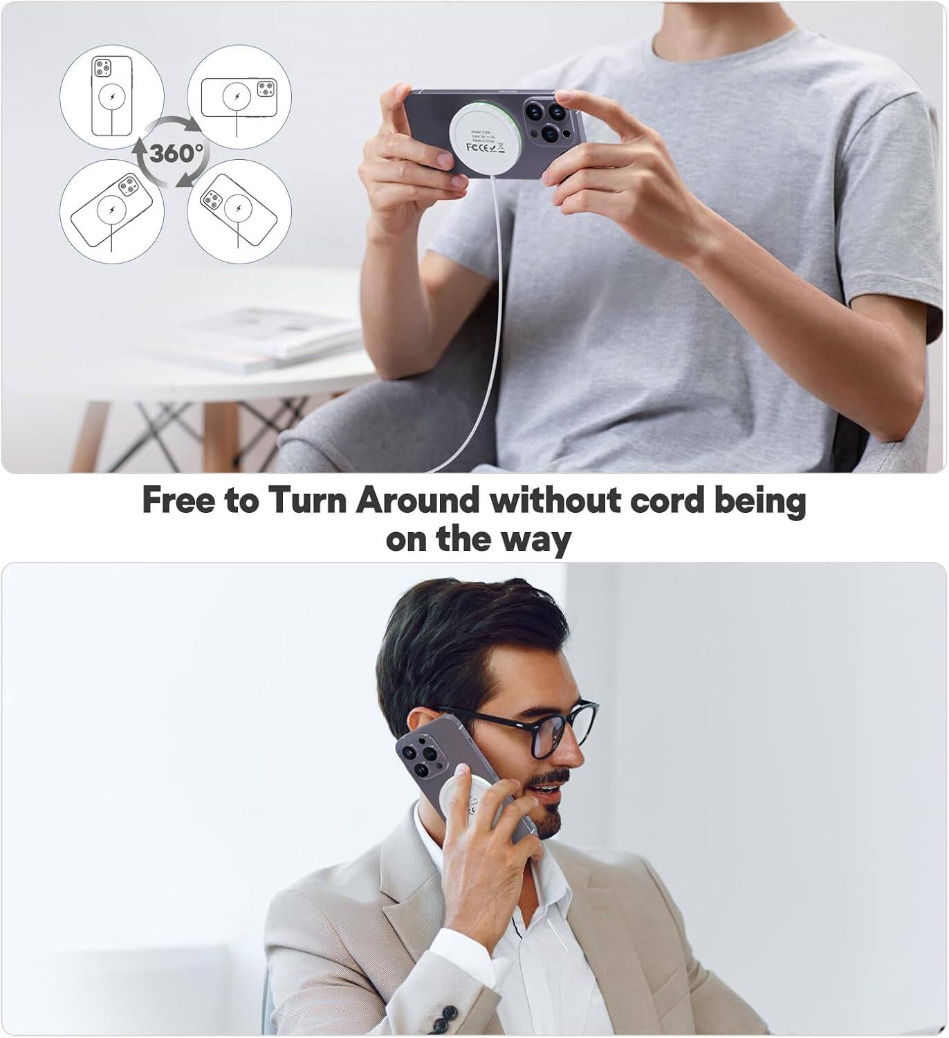 360° Free to Turn Around without cord being on the way