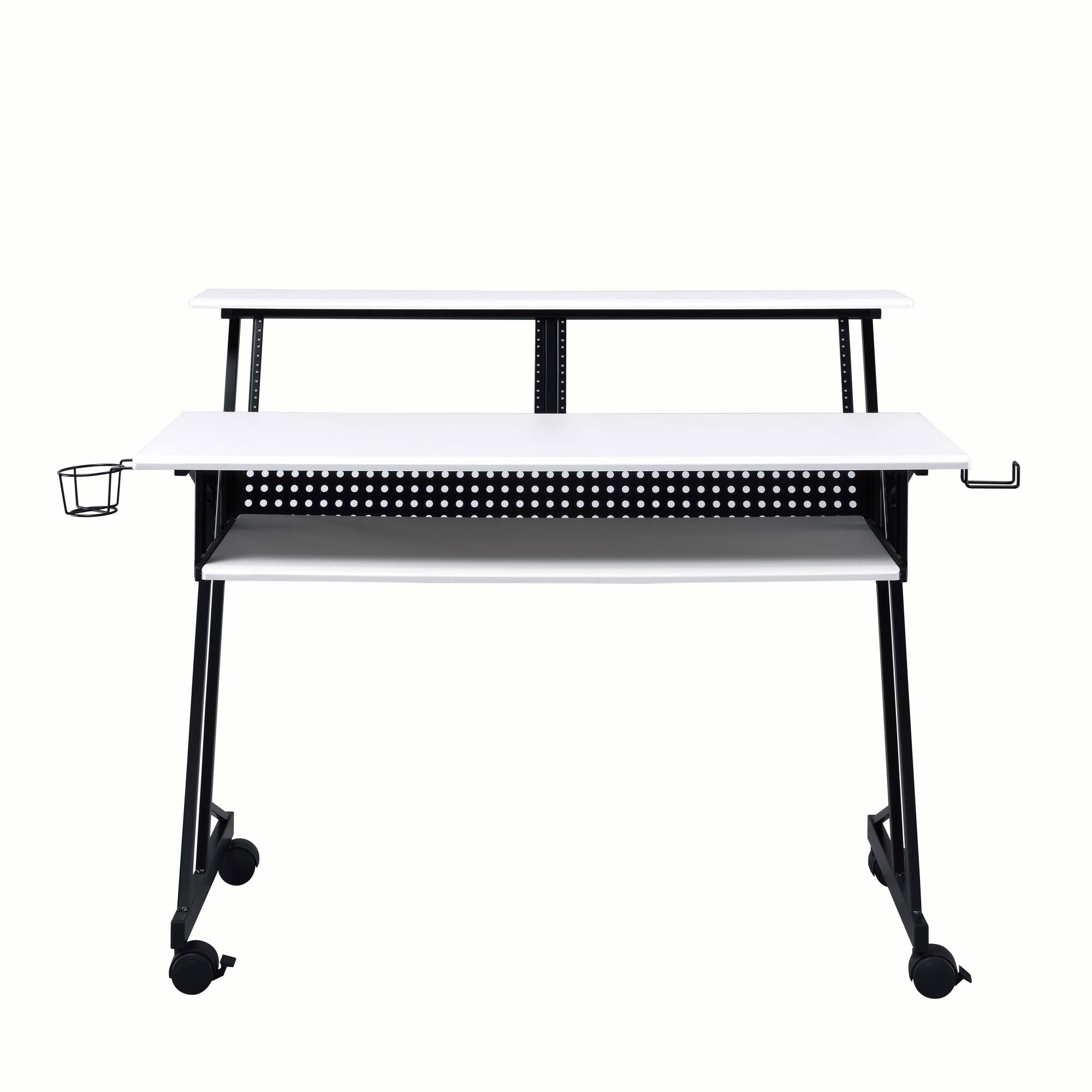 Back. GOODSILO - Professional Music Recording Studio Desk with Keyboard Shelf and Casters - Black+White.