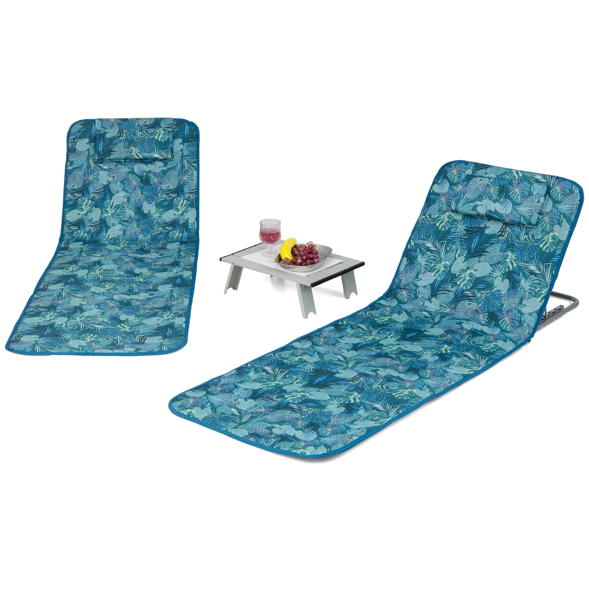 Alt View 9. Gymax - Gymax 3PCS Folding Beach Mat Set Adjustable Beach Lounge Chair & Side Table Set Green - Green.