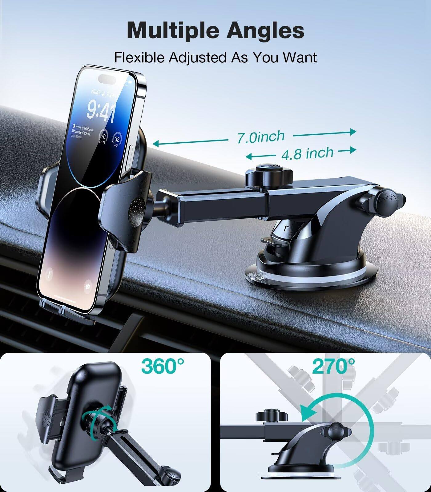 Multiple Angles  
Flexible Adjusted As You Want  

7.0 inch  
4.8 inch  

360°  
270°
