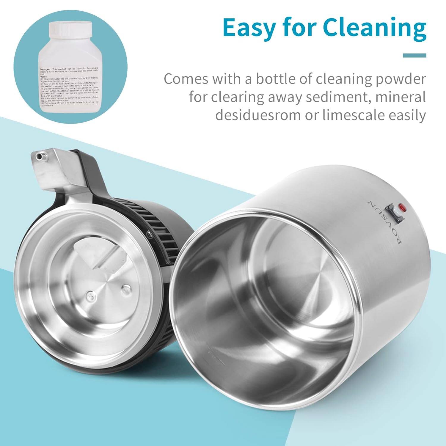 Easy for Cleaning

- Comes with a bottle of cleaning powder for clearing away sediment, mineral desiduesrom or limescale easily

ROVSUN