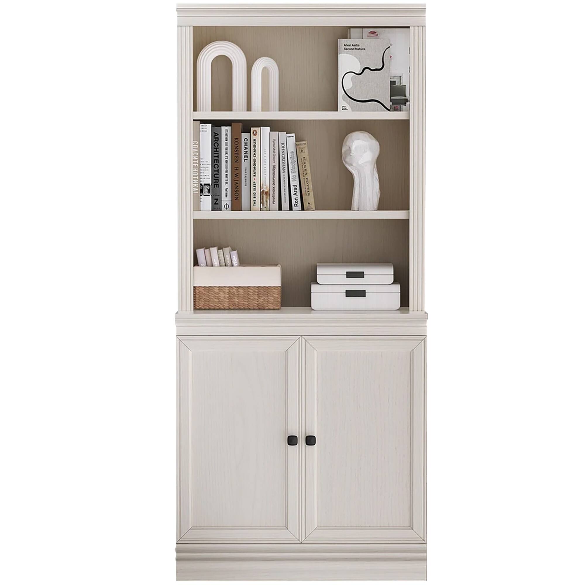 VAUXHILL & CO. - Halston Multi-Depth Bookcase, Adjustable Shelving Unit, Doors - Cream