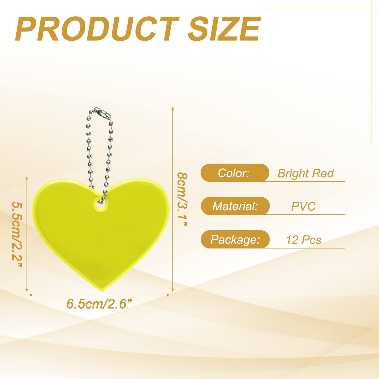 PRODUCT SIZE  
5.5cm/2.2"  
6.5cm/2.6"  
8cm/3.1"  
Color: Bright Red  
Material: PVC  
Package: 12 Pcs