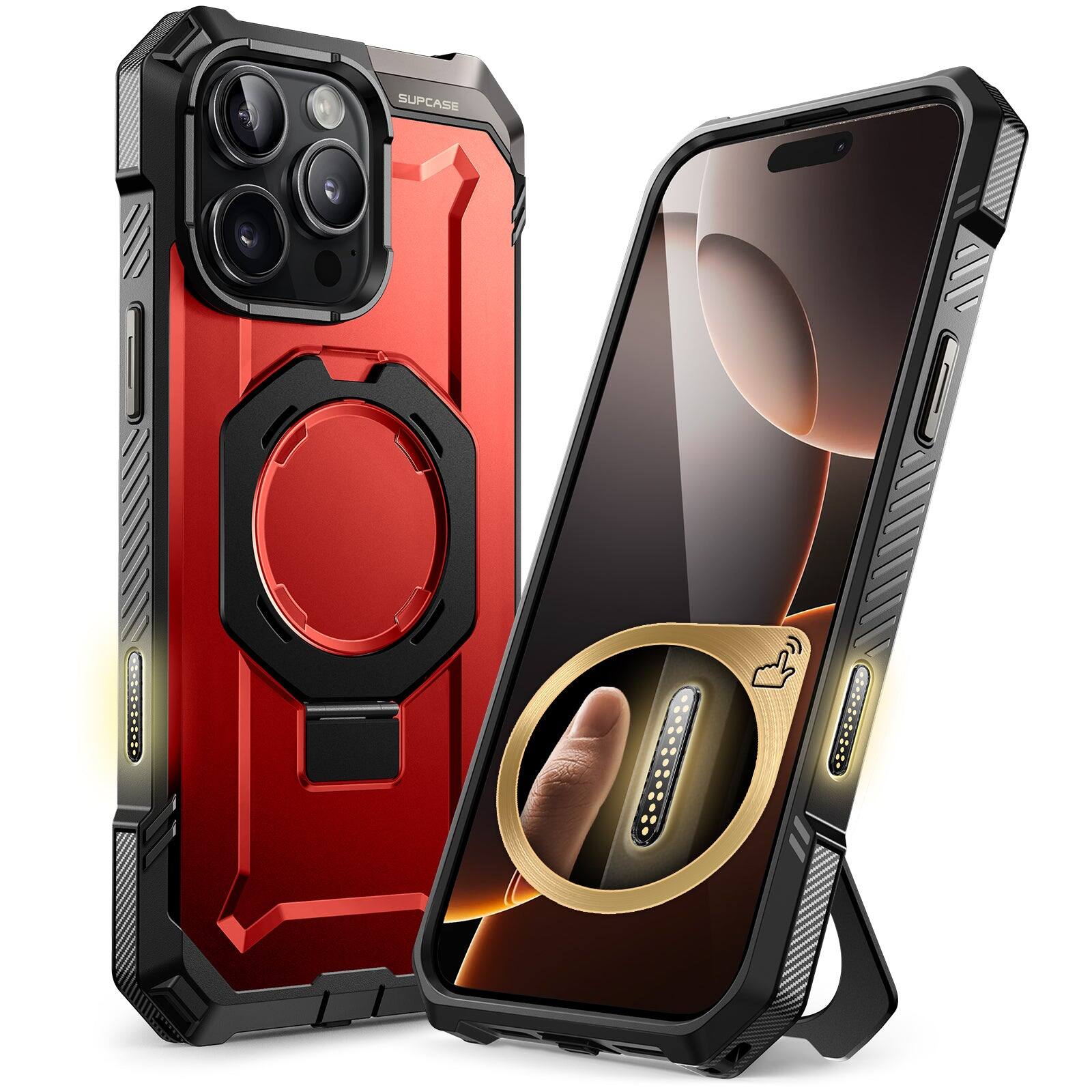 Angle. SUPCASE - iPhone 16 Pro Max 6.9 inch UB Grip MagSafe Camera Control Button Phone Case - Metallic Red.