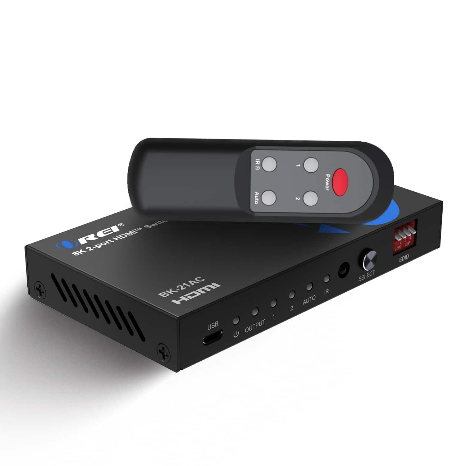Orei - 8K 2-port HDMI™ Switch (Audio Extract) (BK-21AC) - Black & Blue