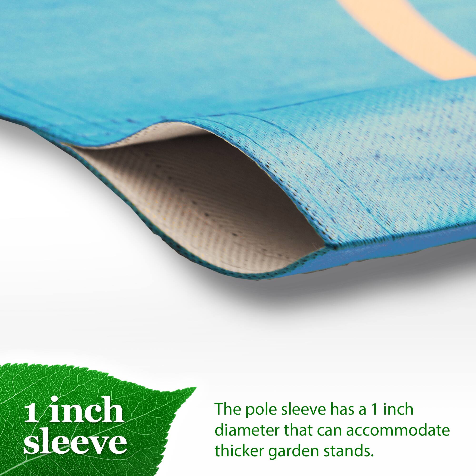 1 inch sleeve

The pole sleeve has a 1 inch diameter that can accommodate thicker garden stands.