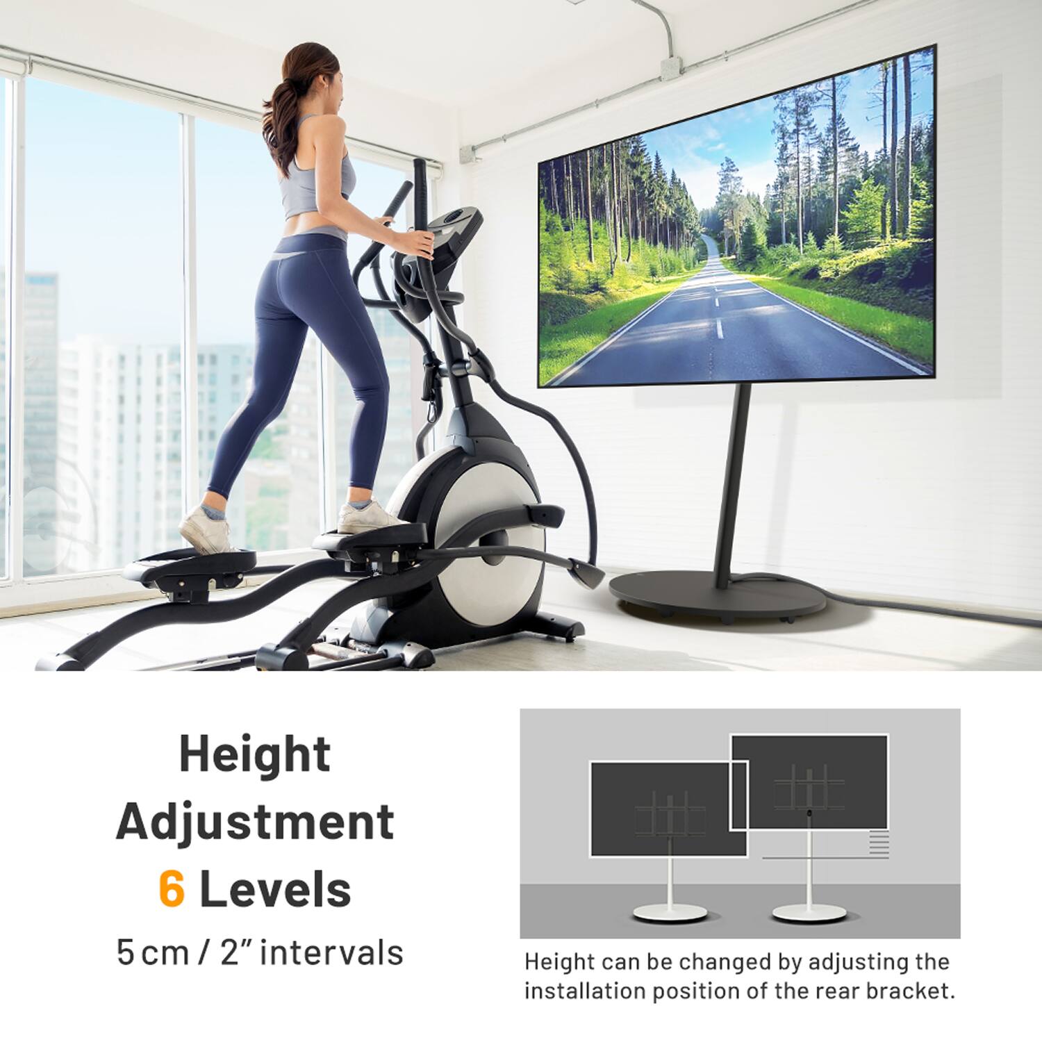 Height Adjustment  
6 Levels  
5 cm / 2" intervals  

Height can be changed by adjusting the installation position of the rear bracket.