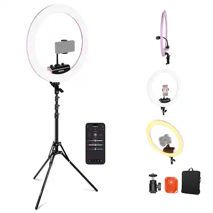 Front. Neewer - RP18B Pro 18" Ultra Thin Ring Light, 45W TLCI98, App/Remote Control, Pink.