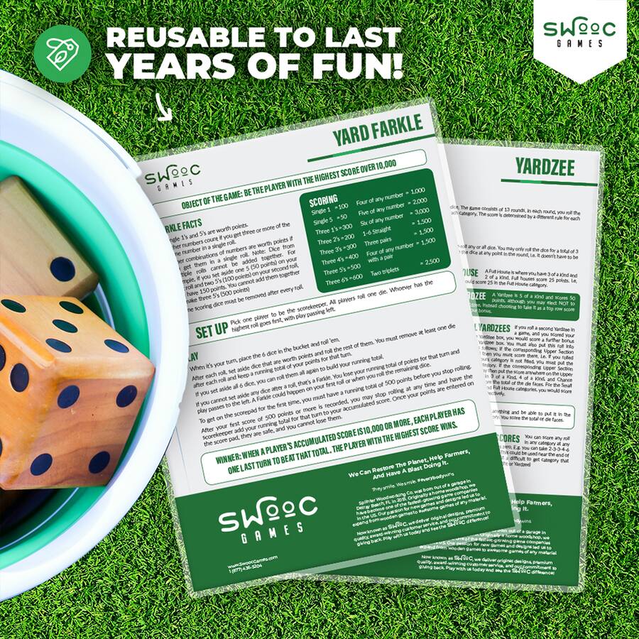 Fun Score Card Swooc Games 5 Big Premium Laminated Yardzee Score Cards & 5 Yard Farkle ...