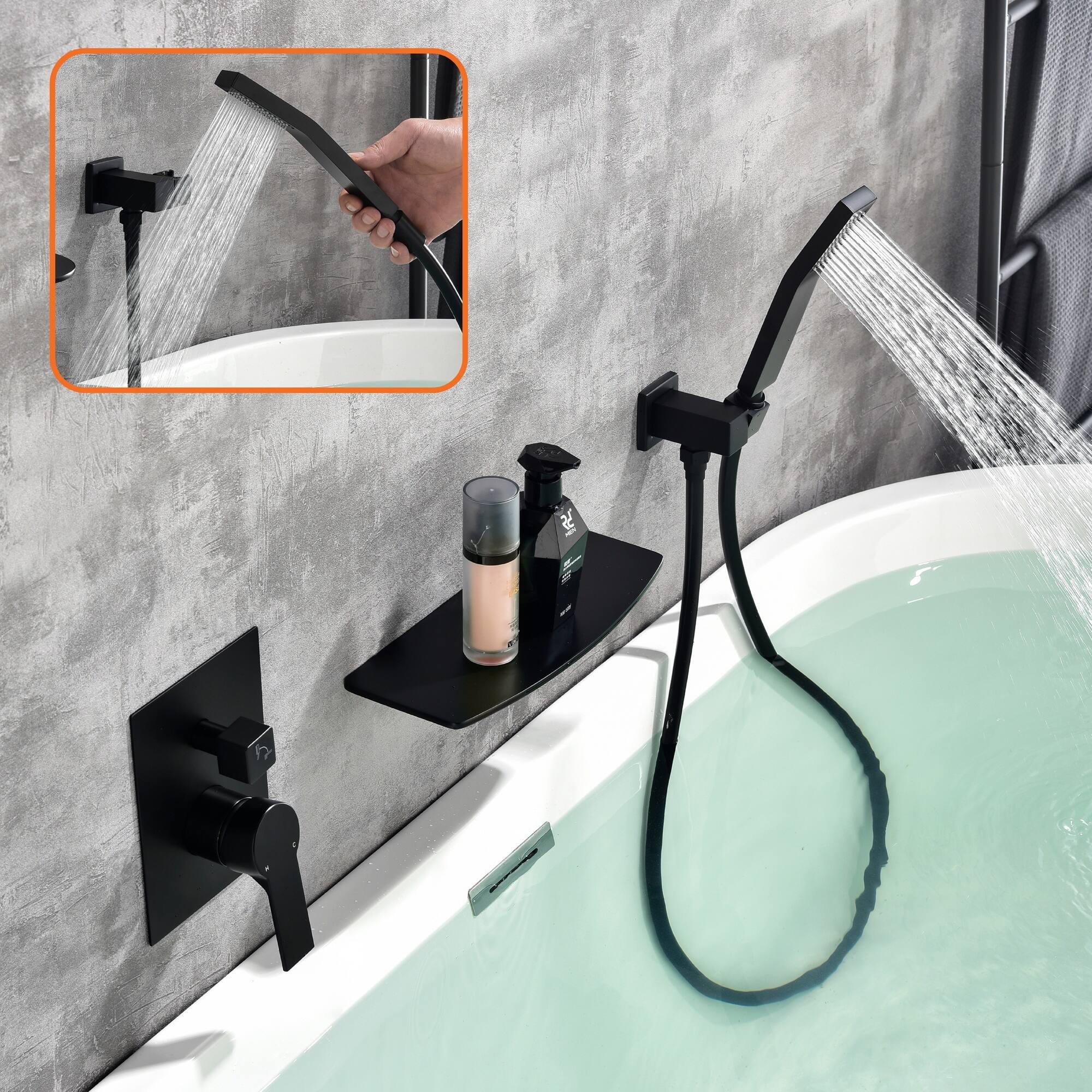 Alt View 4. Boyel Living - Matte Black Wall Mount Bathtub Faucet Brass SUS304 2-Function Valve Handheld 60-Inch PVC Hose cUPC - Black.