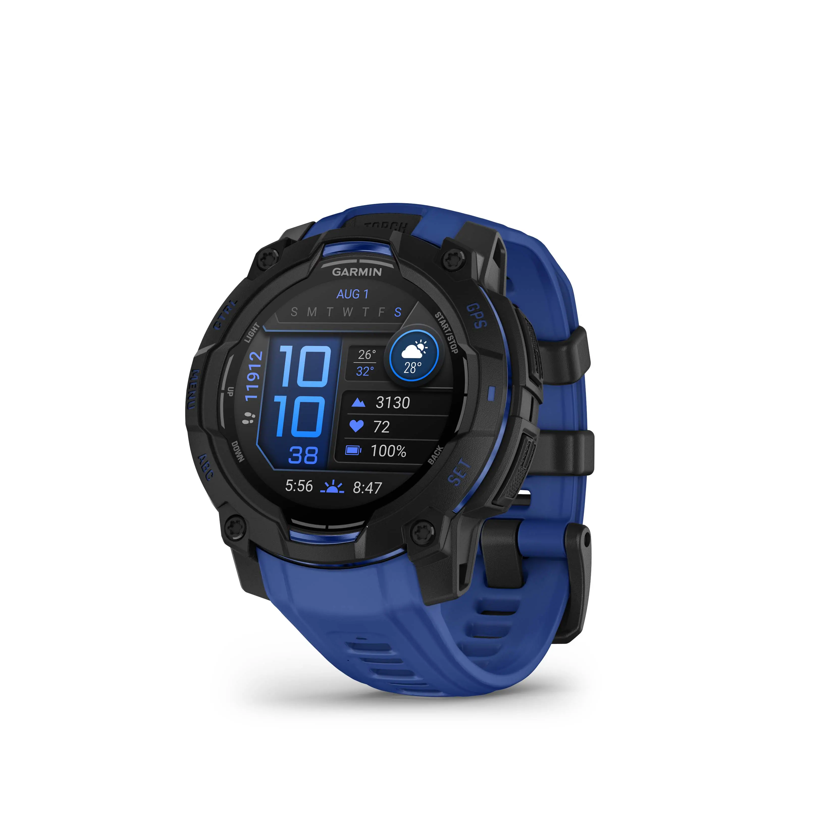 Garmin - Instinct 3 AMOLED GPS Smartwatch 45 mm Fiber-reinforced Polymer - Black with bolt blue/black silicone band - (2025)