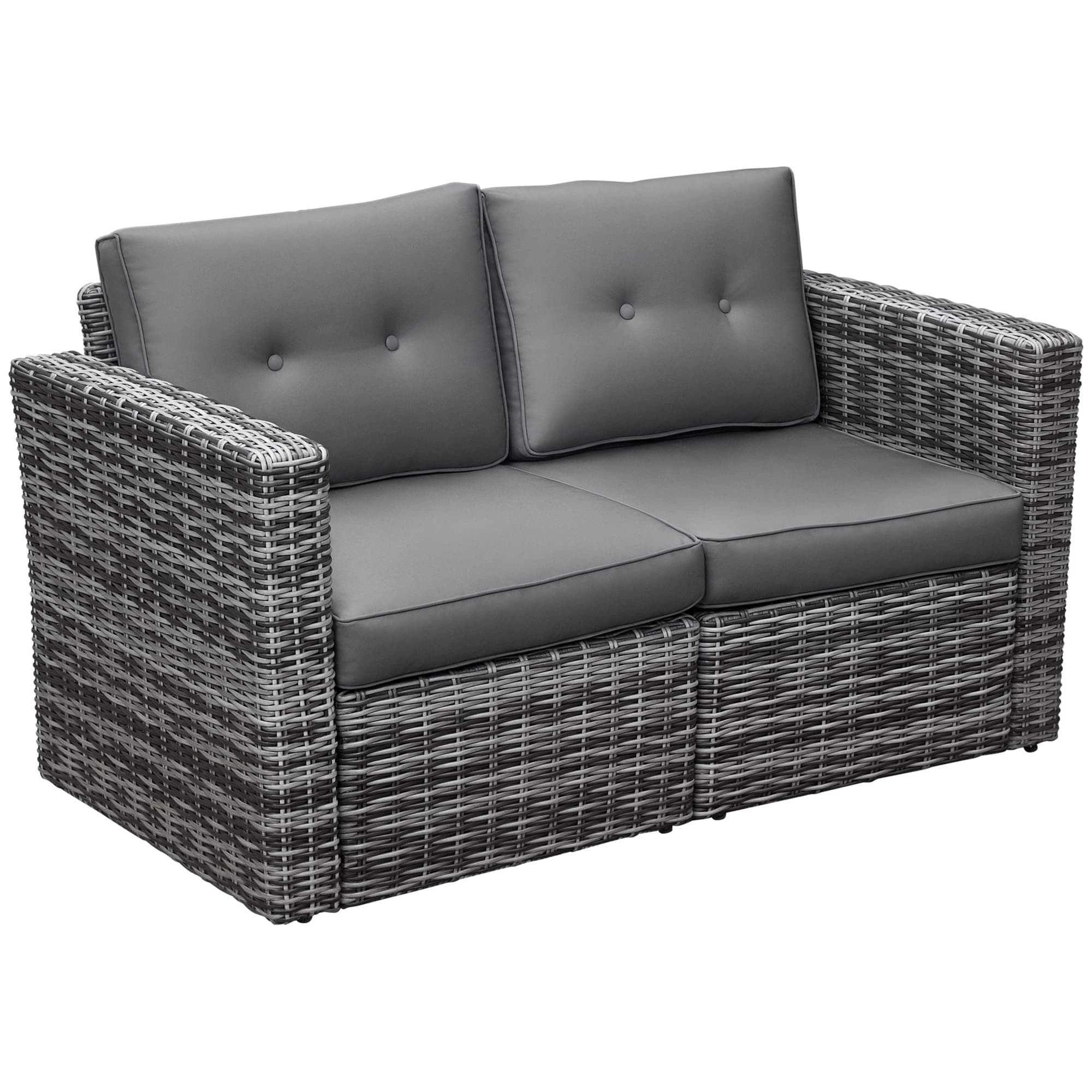 Outsunny - 2 Piece Patio Wicker Corner Sofa Set, Outdoor PE Rattan Furniture, with Curved Armrests and Padded Cushions - Gray