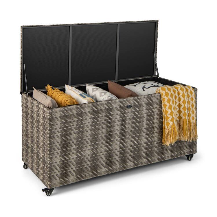Alt View 5. Mondawe - 96 Gal PE Wicker Outdoor Storage Box with 4 Wheels and Waterproof Liner - Mix Gray.