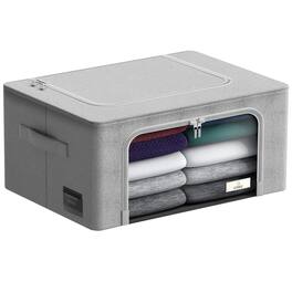 Sorbus - 1 Pack Storage Bins with Metal Frame, Foldable Clothes Organizer Bags, Fabric Containers with Window & Handle - Gray