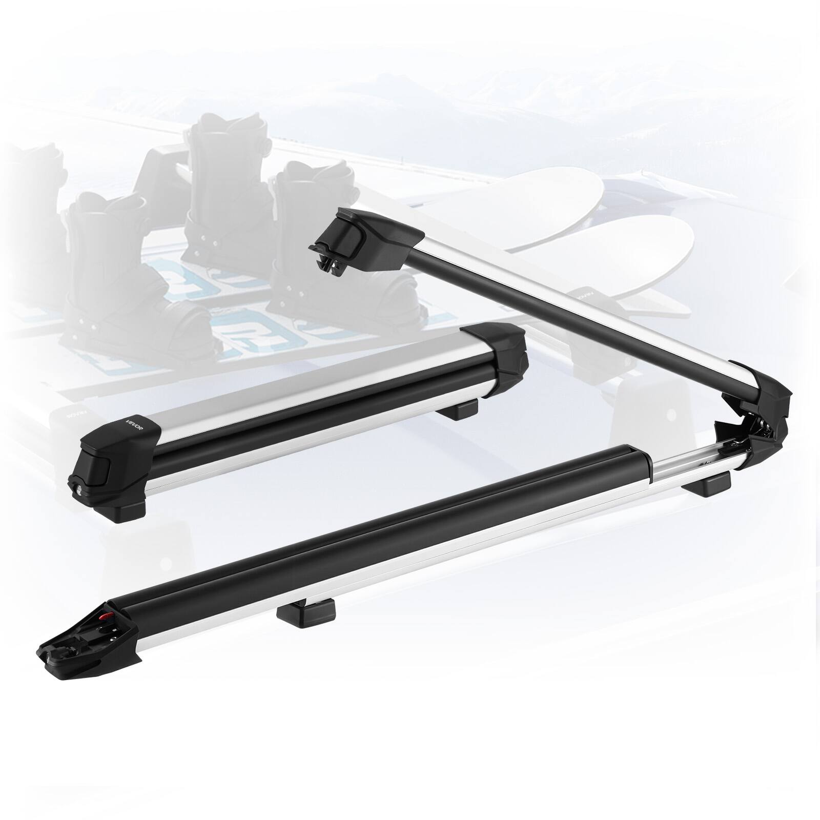 VEVOR - Ski & Snowboard Roof Rack, Carry up to 6 Pairs of Skis or 4 Snowboards, 2PCS Aluminum Universal Car Roof Rack Top Holder - Black