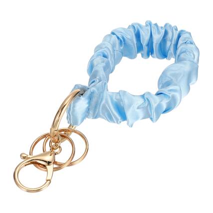 Front. Unique Bargains - Scrunchie Keychain Wristlet, Stretchy Removable Lanyard Bracelet Key Chain, Cute Elastic Wrist Holder for Women - Light Blue.