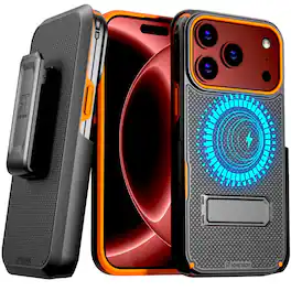 RomeTech - Case For Apple iPhone 18 Pro Belt Clip Holster - Black & Orange