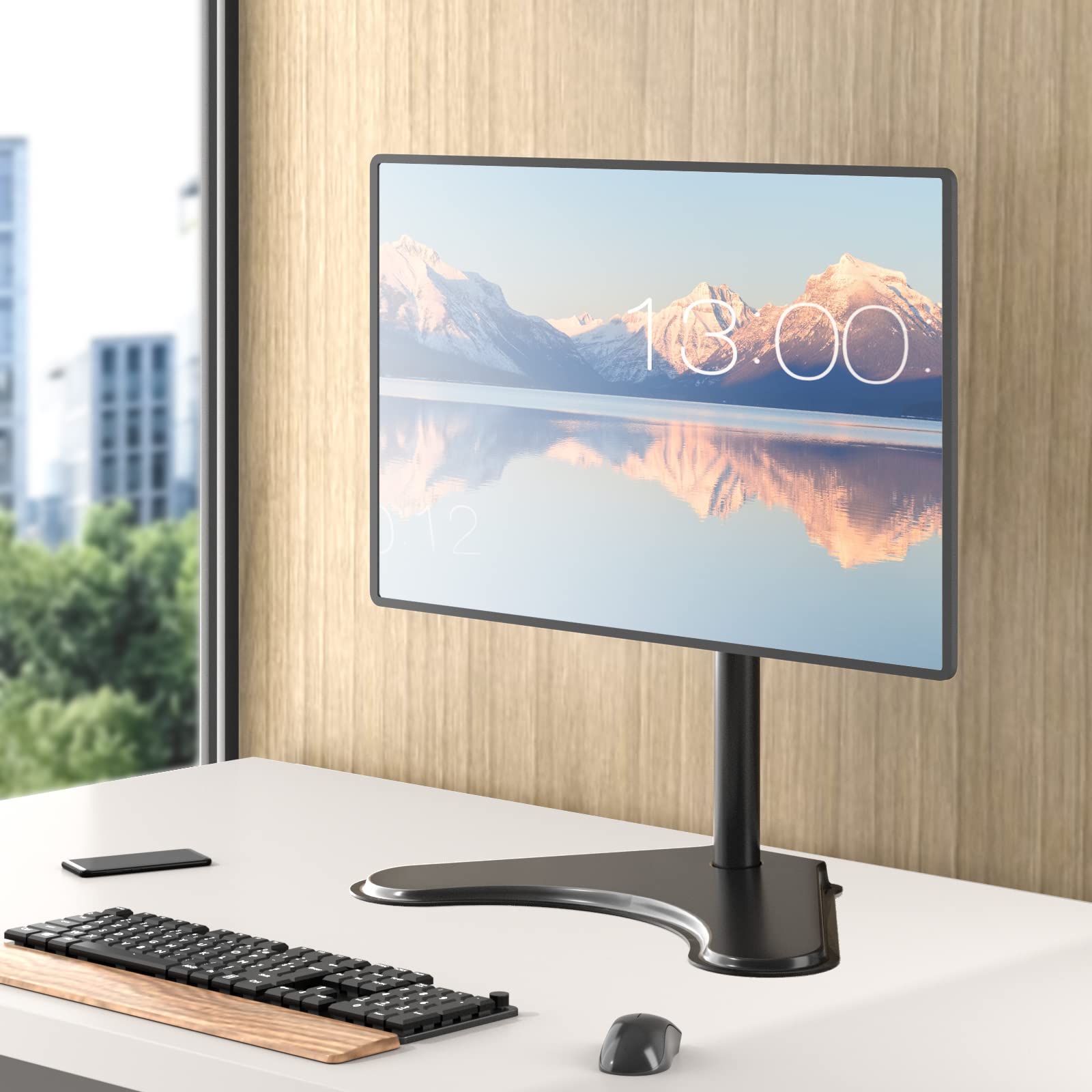 Alt View 4. Hirose Alice - Single Monitor Stand For 13-32 Inch Computer Screens  Freestanding Arm Desk Mount Universal Vesa 75x75/ Adjust - Black-Single Arm.