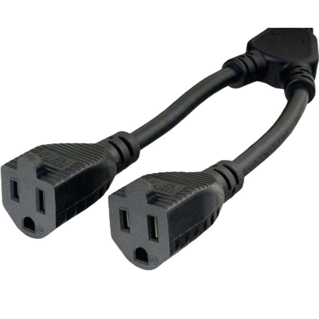 Angle. Sanoxy - Sanoxy 14 inches Ultra Low Profile Power Extension Cord Splitter Cable 16 AWG (2 NEMA 5-15R to 1 NEMA 5-15P) - Black.