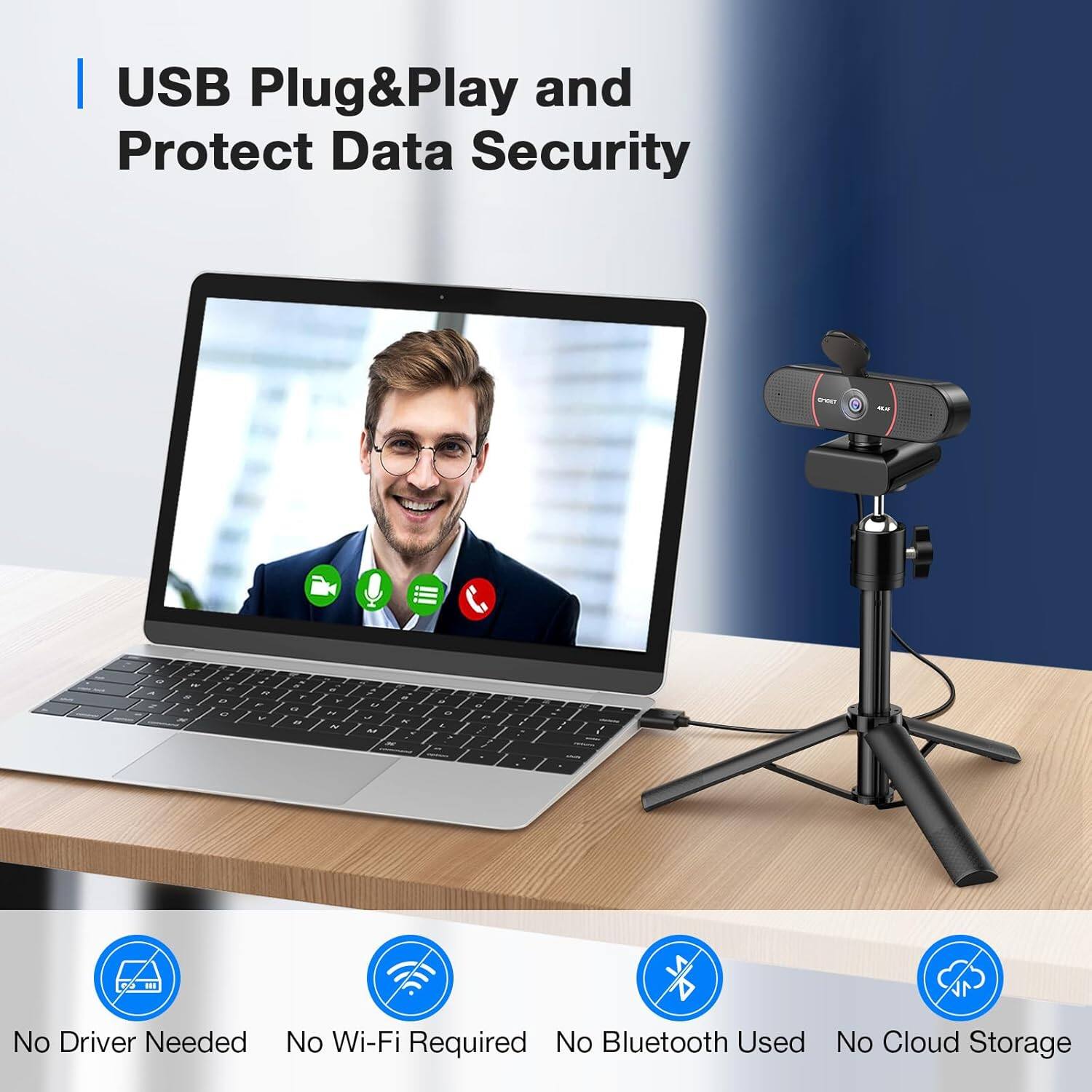 KEHIPI C960 4K Webcam With Tripod, 4K UHD Sony Sensor, 3 Adjustable Height Mini Tripod W/Privacy Cover, PDAF Auto Focus, Dual Noise-Cancelling Mics, Auto Light Correction, Perfect For Online Meetings