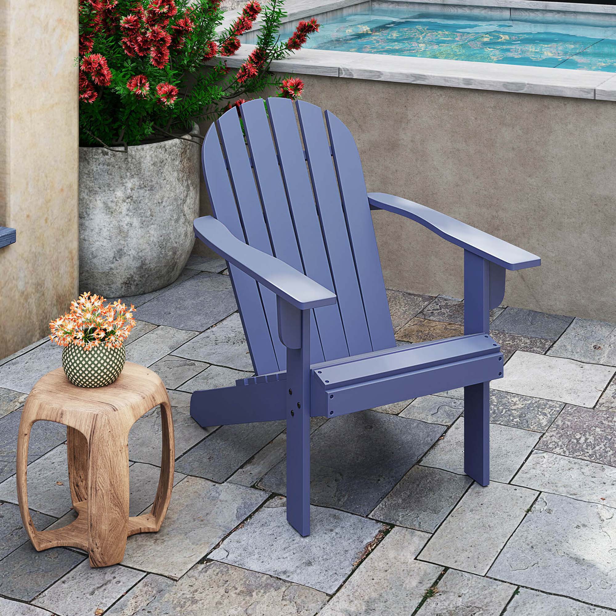 Angle. Costway - Patio Adirondack Chair with Inclined Seat High Backrest & Wide Armrests - Blue.