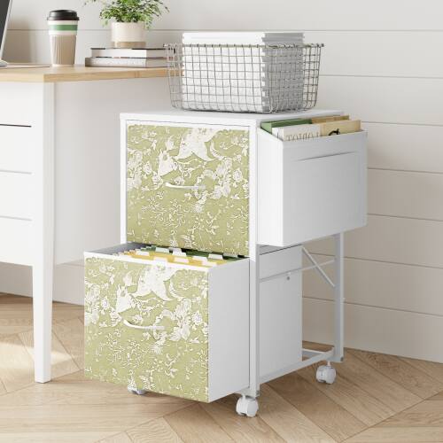 Alt View 6. Winado - Mobile Wood 2-Drawer Rolling Organizer File Cabinet with with 2 Fabric Drawers, Side Bag Under-Desk Storage for Office - White.