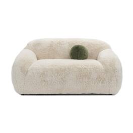 Vaczon - Faux Fur Loveseat Sofa Cozy Shaggy Plush Chair for Home Apartment or Lounge Area with Accent Pillows - Sand