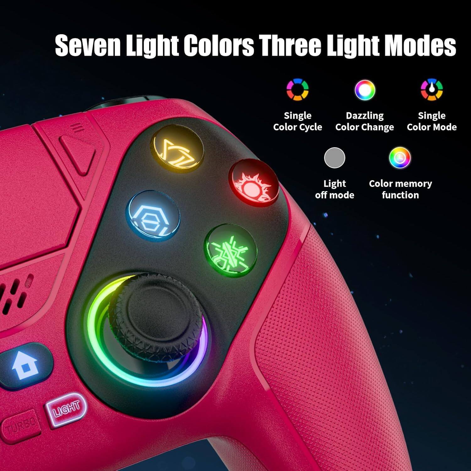 Seven Light Colors  
Three Light Modes

- Single Color Cycle
- Dazzling Color Change
- Single Color Mode
- Light off mode
- Color memory function

LIGHT TURBO