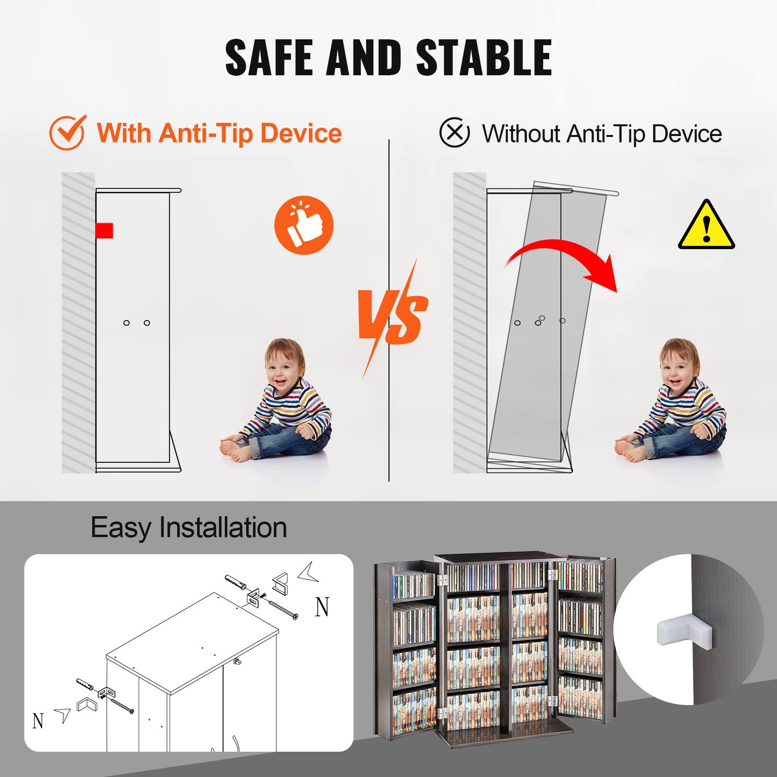 SAFE AND STABLE

With Anti-Tip Device

VS

Without Anti-Tip Device

Easy Installation