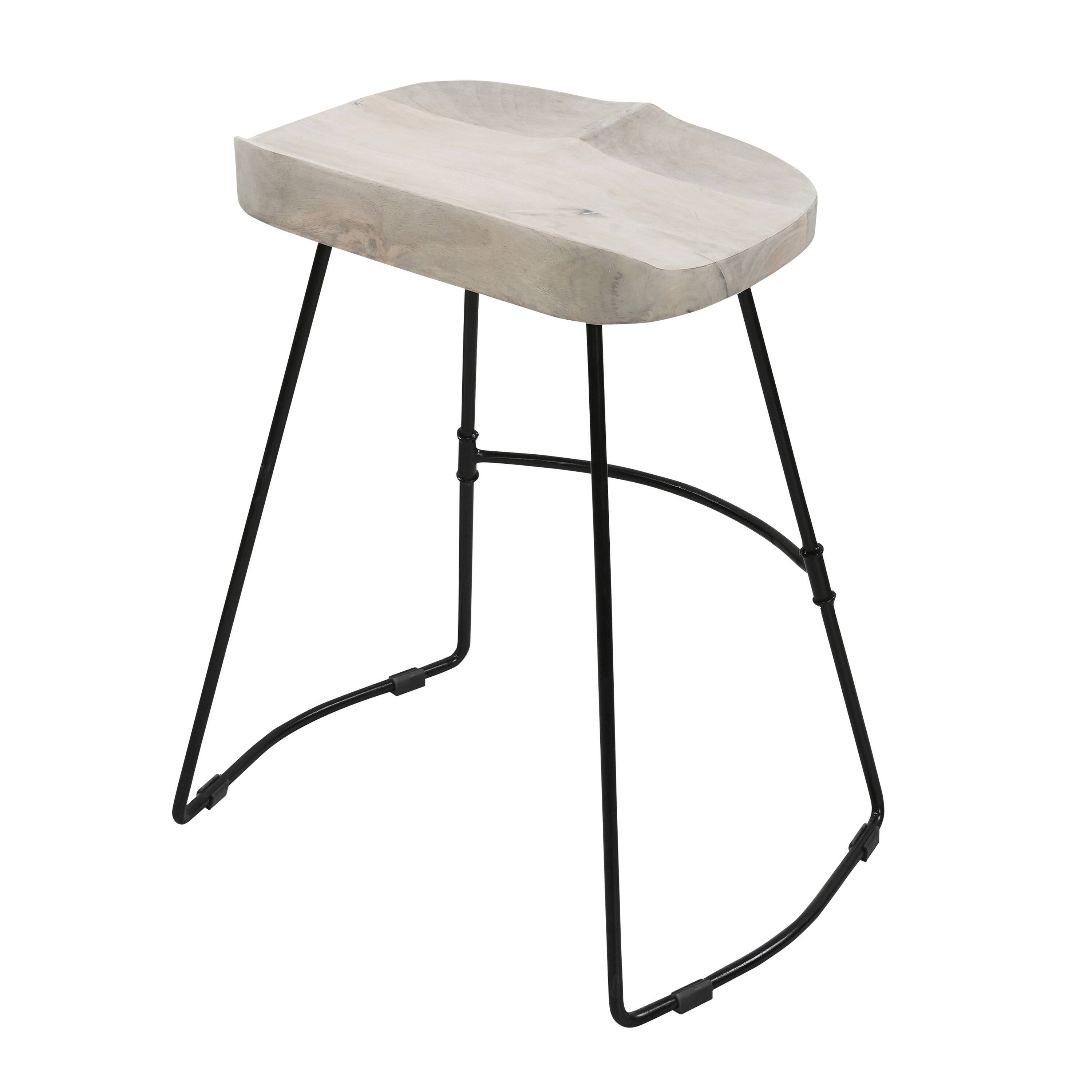 Alt View 1. Manhattan Lane - Tiva 24 Inch Handcrafted Backless Counter Height Stool, Whitewashed Mango Wood Saddle Seat - White, Black.