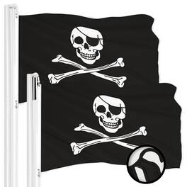 G128 - 2-Pack Jolly Roger Pirate Flag — 2.5 x 4 ft Embroidered 300D Polyester with Brass Grommets - Assorted Colors