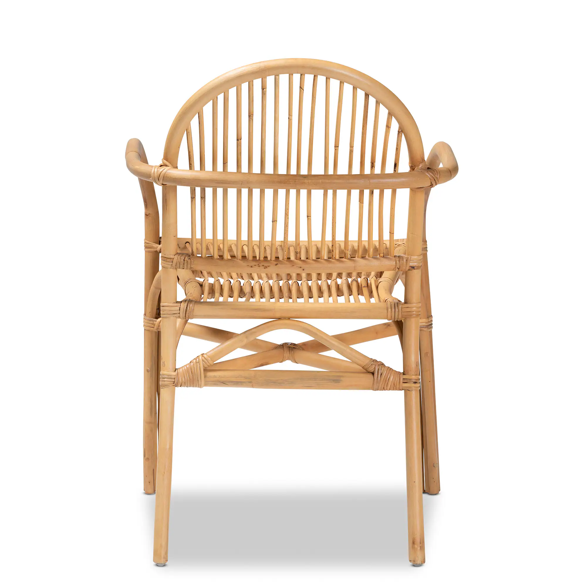 Back. bali & pari - Tugera Modern Bohemian Rattan Dining Chair - Natural Brown.