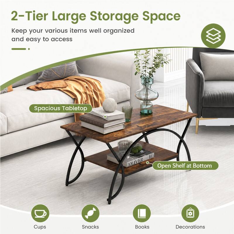 2-Tier Large Storage Space  
Keep your various items well organized and easy to access

Spacious Tabletop

Open Shelf at Bottom

Cups  
Snacks  
Books  
Decorations