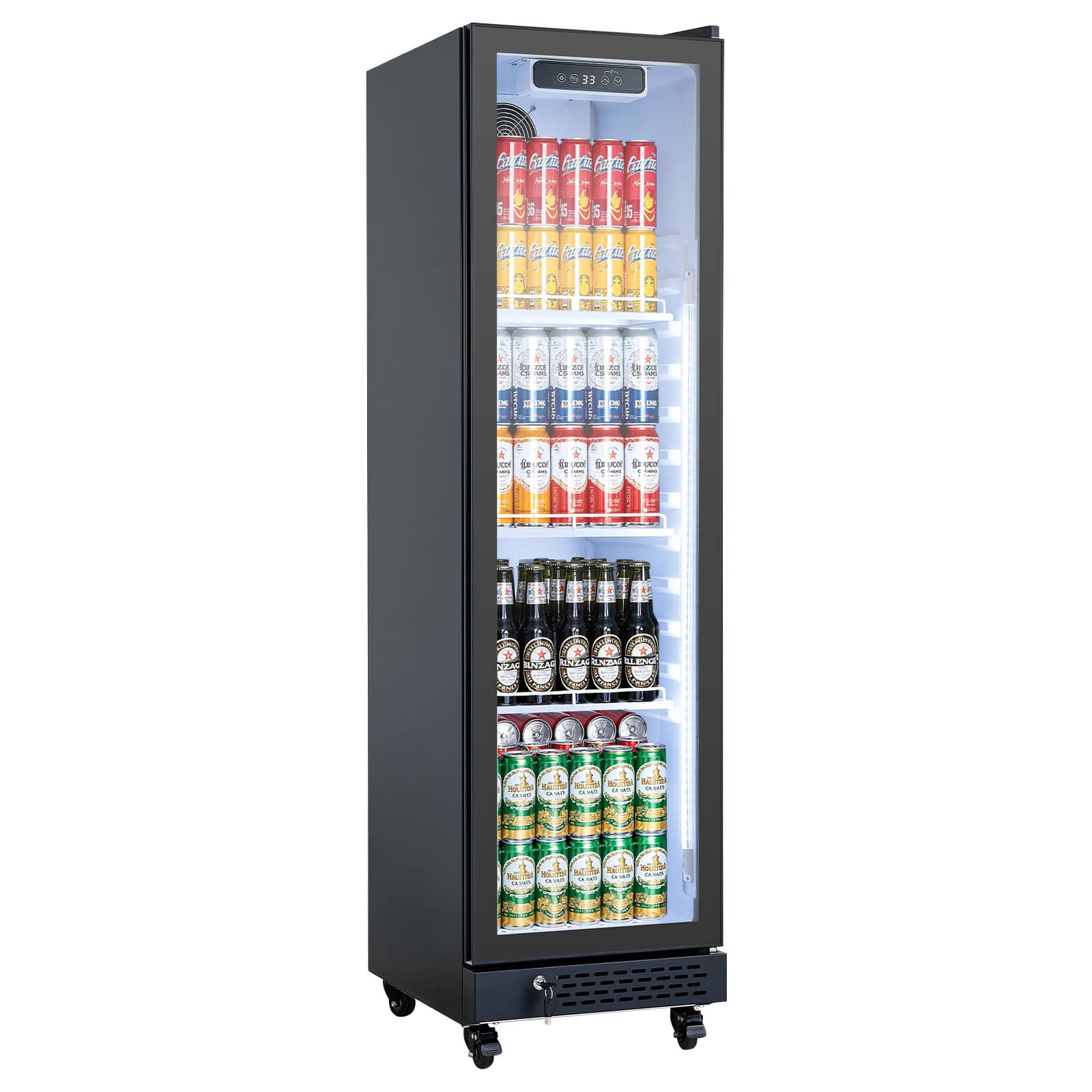 VEVOR - Commercial Merchandiser Refrigerator, 6.9 Cu.Ft / 195L Glass Door Display Refrigerator, Upright Beverage Cooler Fridge - Black