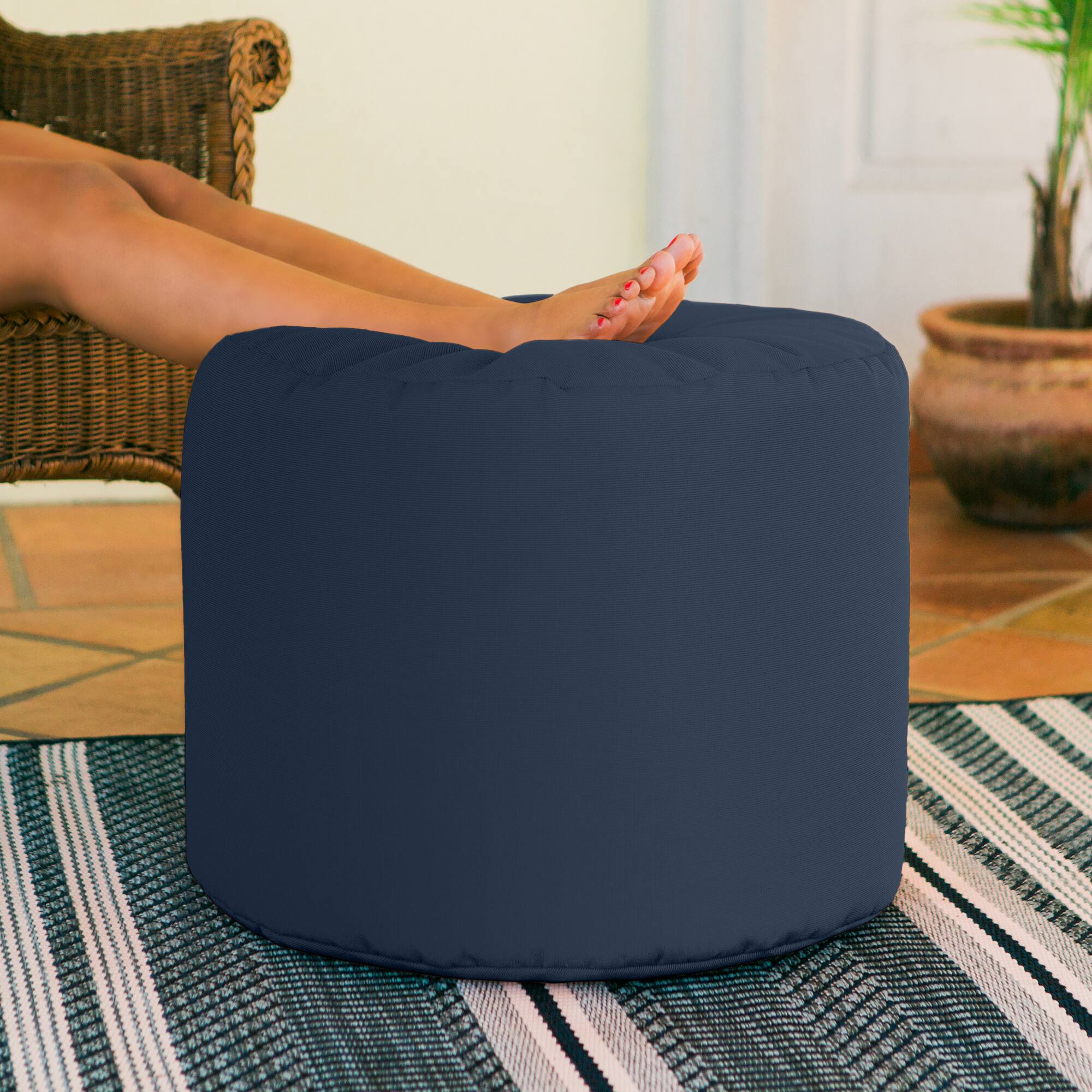 Back. Jaxx - Jaxx Spring Indoor / Outdoor Bean Bag Pouf Ottoman, Navy - Navy.