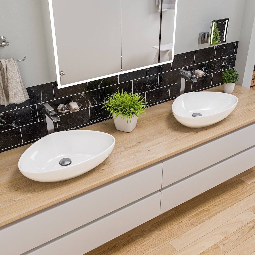 Left. Alfi - White 23" Fancy Above Mount Ceramic Sink - White.