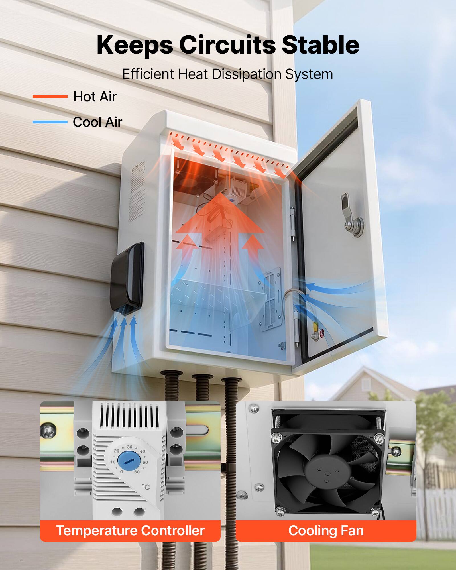 Keeps Circuits Stable  
Efficient Heat Dissipation System  
Hot Air  
Cool Air  
Temperature Controller  
Cooling Fan