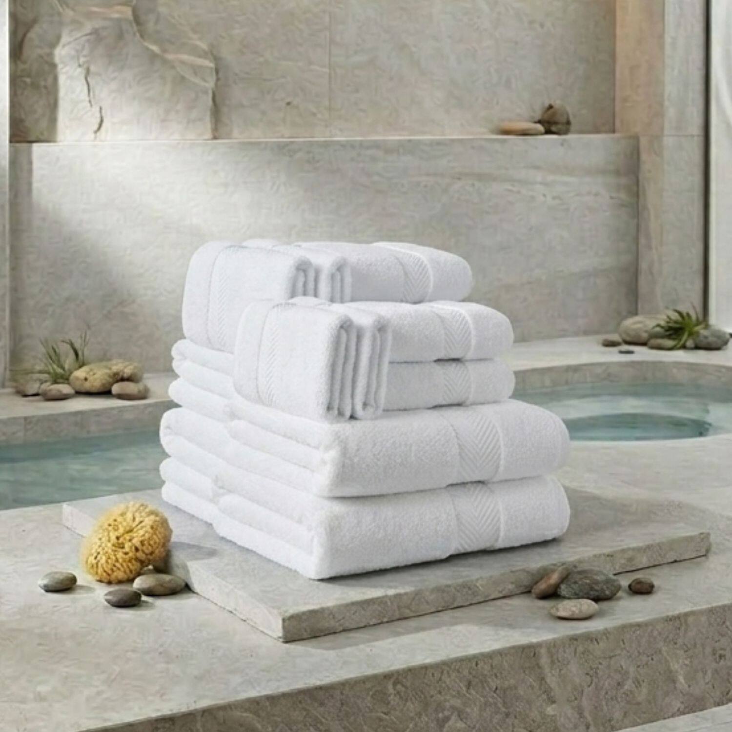 Alt View 2. Plazatex - Plazatex 100% Premium Cotton Textured Border Ultra Soft Absorbent 12 Piece Bathroom Towel Set White - White.