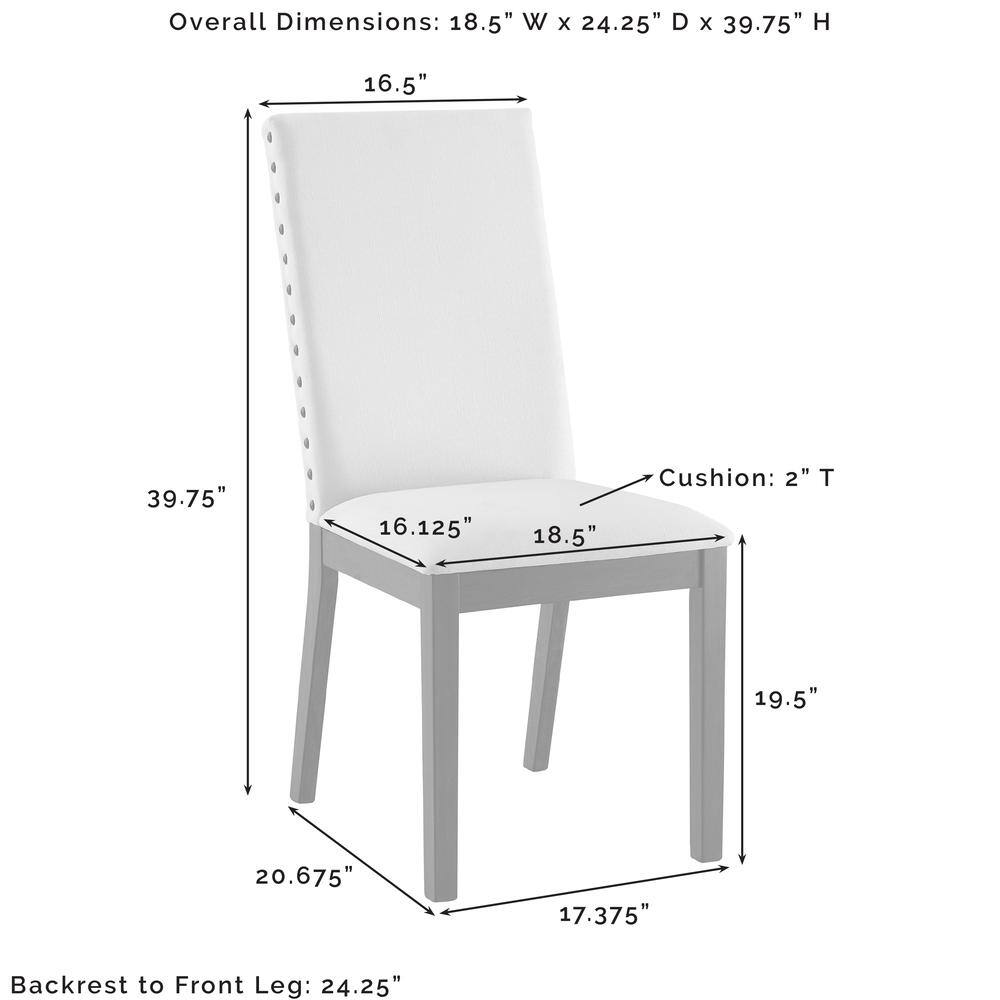 Overall Dimensions: 18.5" W x 24.25" D x 39.75" H

Cushion: 2" T

Backrest to Front Leg: 24.25"

16.5" (Height of backrest)

16.125" (Width of seat)

18.5" (Depth of seat)

19.5" (Depth of backrest)

20.675" (Distance from backrest to front leg)

17.375" (Width of front leg)