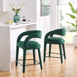 Pinnacle Performance Velvet Counter Stool Set of 2 by Modway - Green Black