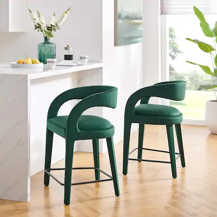Front. Modway - Pinnacle Performance Velvet Counter Stool Set of 2 by Modway - Green Black.